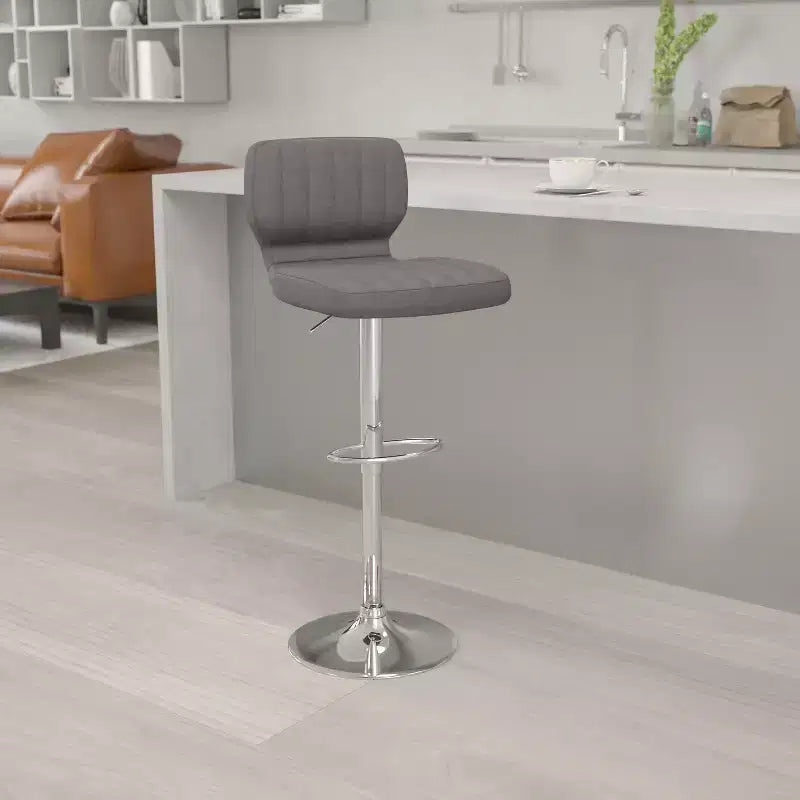 Flash Furniture Contemporary Vinyl Adjustable Height Barstool with Vertical Stitch Back and Chrome Base