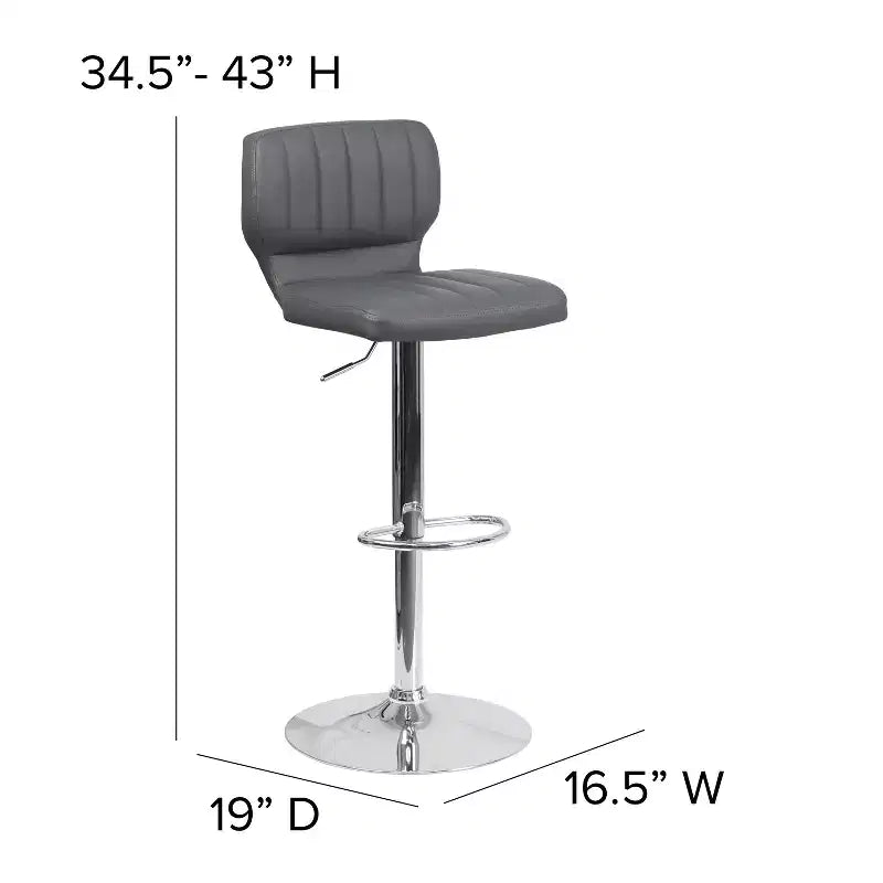 Flash Furniture Contemporary Vinyl Adjustable Height Barstool with Vertical Stitch Back and Chrome Base