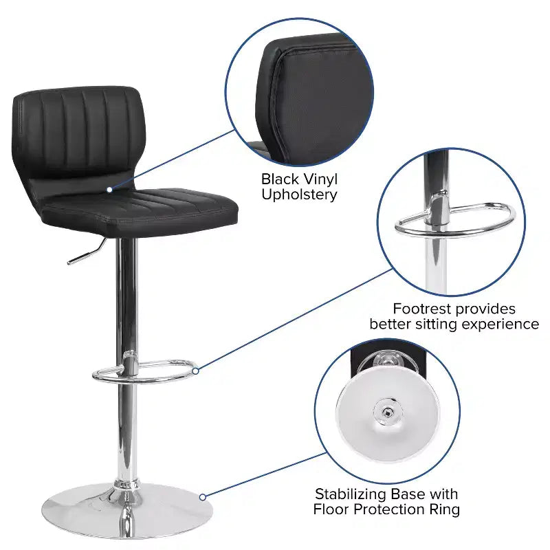 Flash Furniture Contemporary Vinyl Adjustable Height Barstool with Vertical Stitch Back and Chrome Base