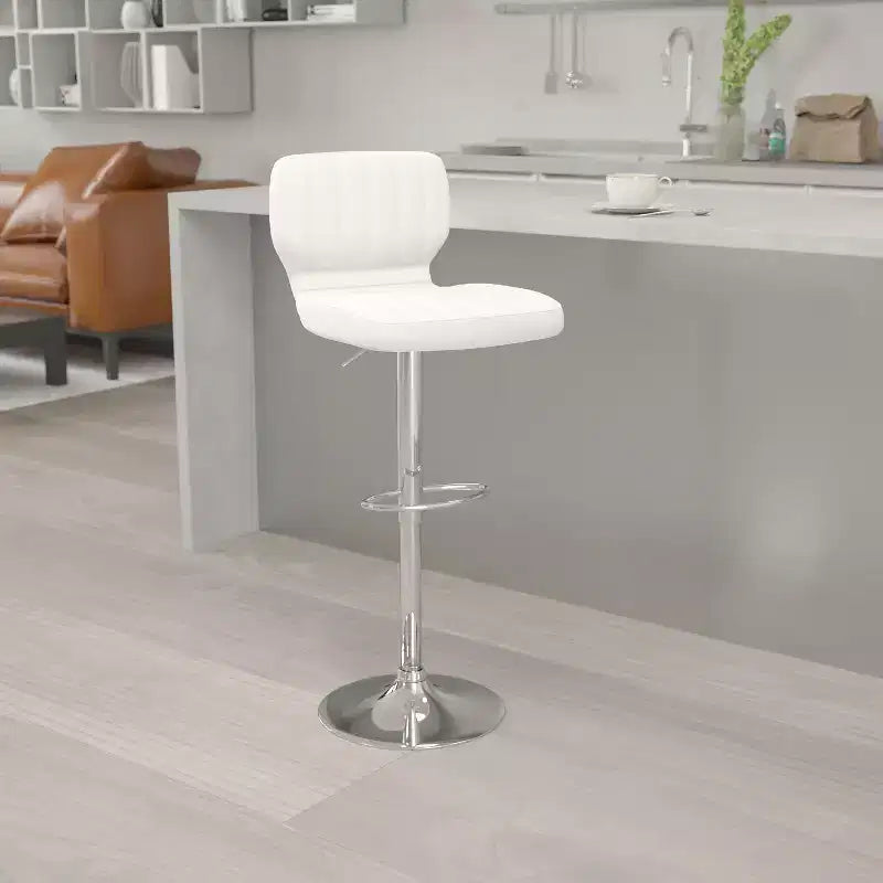 Flash Furniture Contemporary Vinyl Adjustable Height Barstool with Vertical Stitch Back and Chrome Base