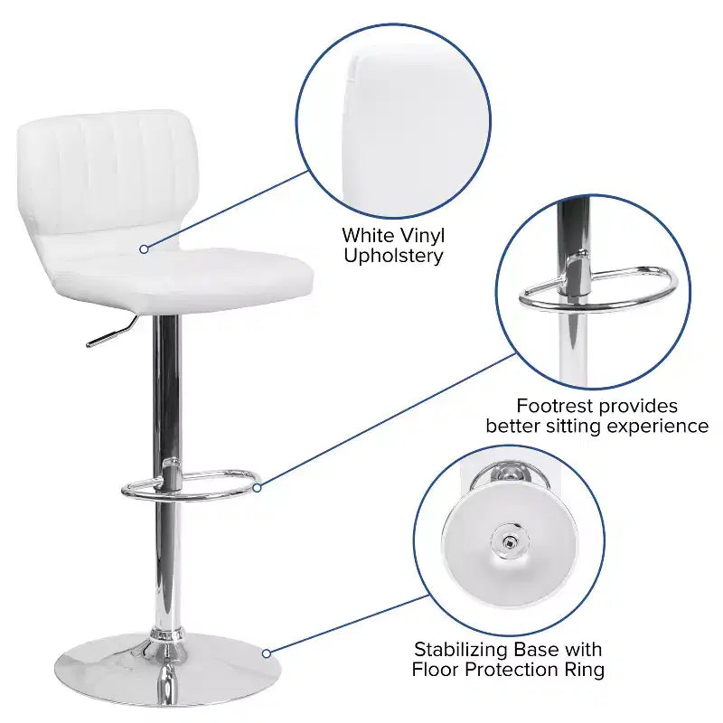 Flash Furniture Contemporary Vinyl Adjustable Height Barstool with Vertical Stitch Back and Chrome Base