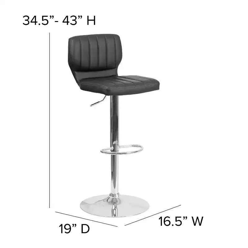 Flash Furniture Contemporary Vinyl Adjustable Height Barstool with Vertical Stitch Back and Chrome Base