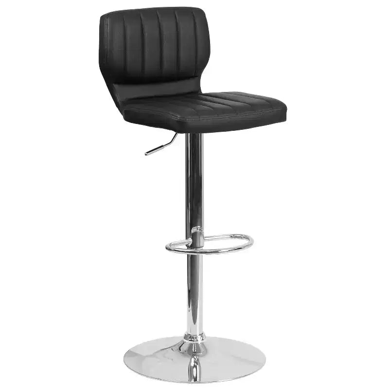 Flash Furniture Contemporary Vinyl Adjustable Height Barstool with Vertical Stitch Back and Chrome Base