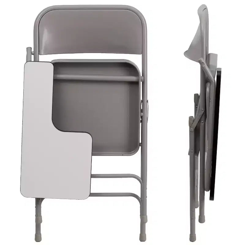 Emma and Oliver 2 Pack Premium Steel Beige Folding Chair with Right Handed Tablet Arm - Event Chair