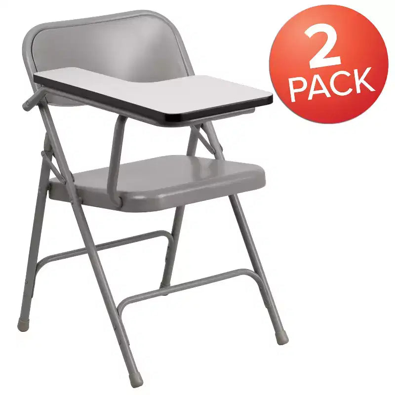 Emma and Oliver 2 Pack Premium Steel Beige Folding Chair with Right Handed Tablet Arm - Event Chair