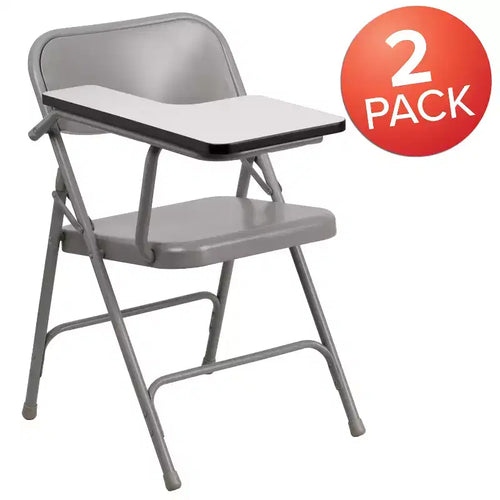 Emma and Oliver 2 Pack Premium Steel Beige Folding Chair with Right Handed Tablet Arm - Event Chair