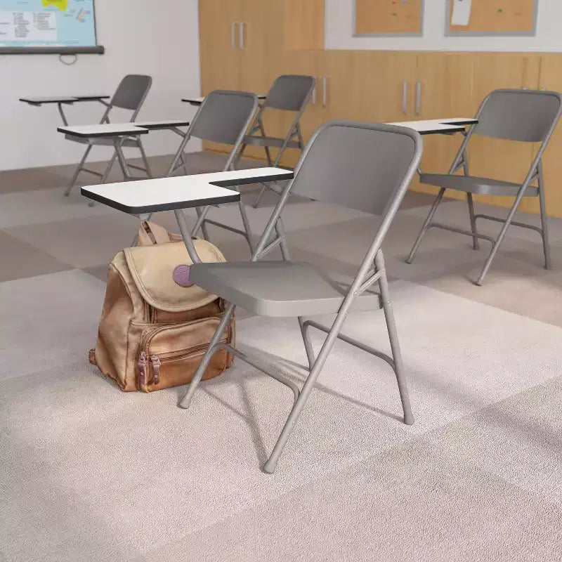 Emma and Oliver 2 Pack Premium Steel Beige Folding Chair with Right Handed Tablet Arm - Event Chair