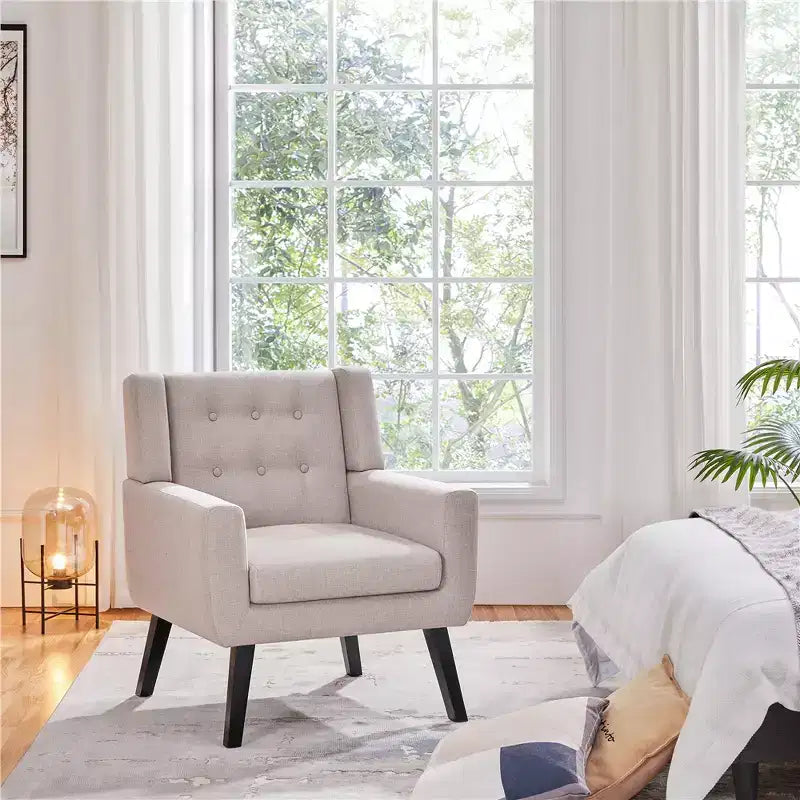 Yaheetech Button Tufted Armchair with Solid Wood Legs Beige