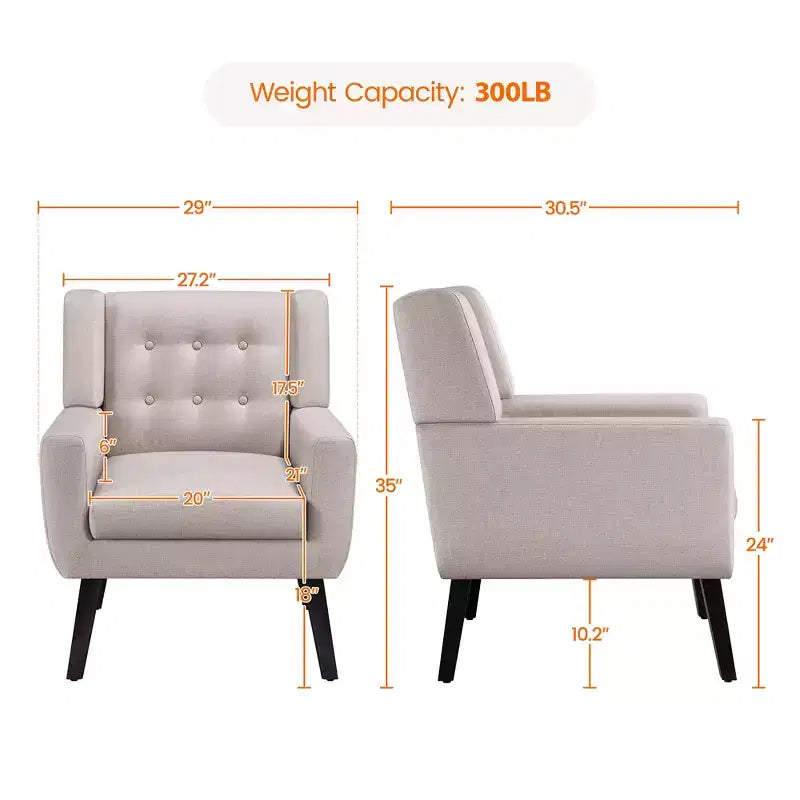 Yaheetech Button Tufted Armchair with Solid Wood Legs Beige