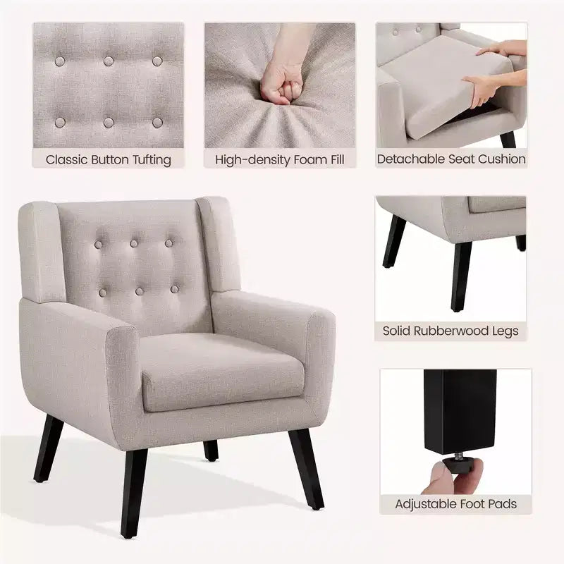 Yaheetech Button Tufted Armchair with Solid Wood Legs Beige