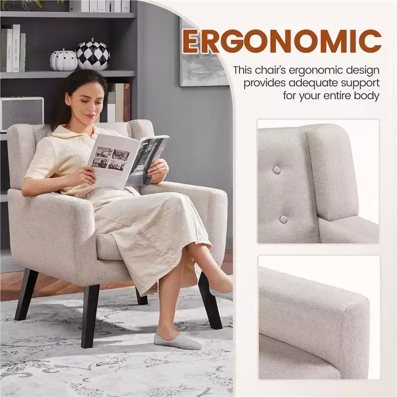 Yaheetech Button Tufted Armchair with Solid Wood Legs Beige