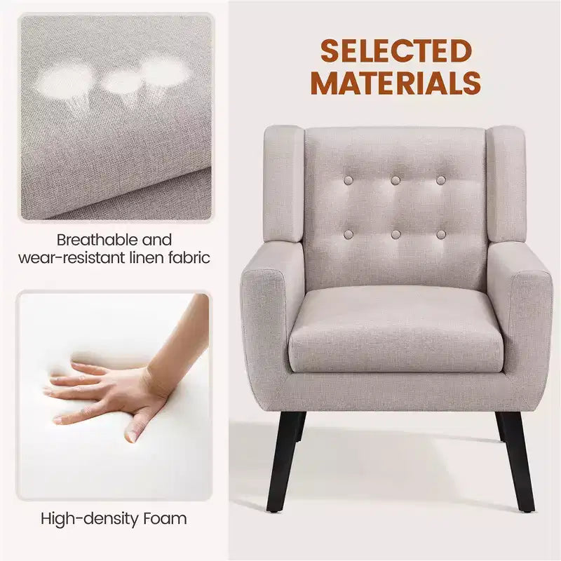 Yaheetech Button Tufted Armchair with Solid Wood Legs Beige