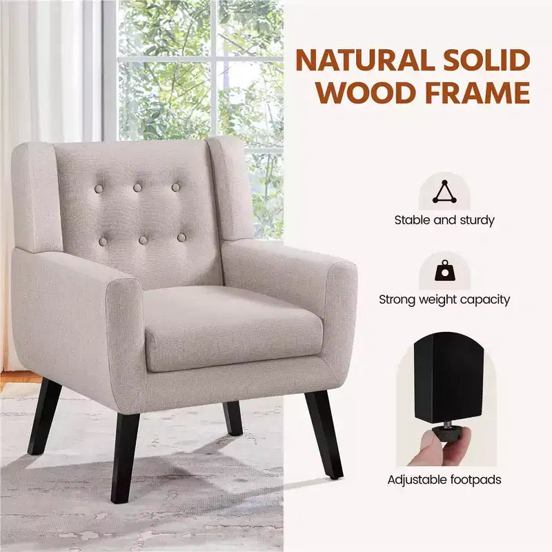 Yaheetech Button Tufted Armchair with Solid Wood Legs Beige