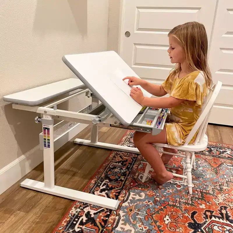 Mount-It! Height Adjustable Desk for Kids, Children's Workstation with Tilting Desktop and Drawer For Storage, Writing, Drawing, Reading & Studying