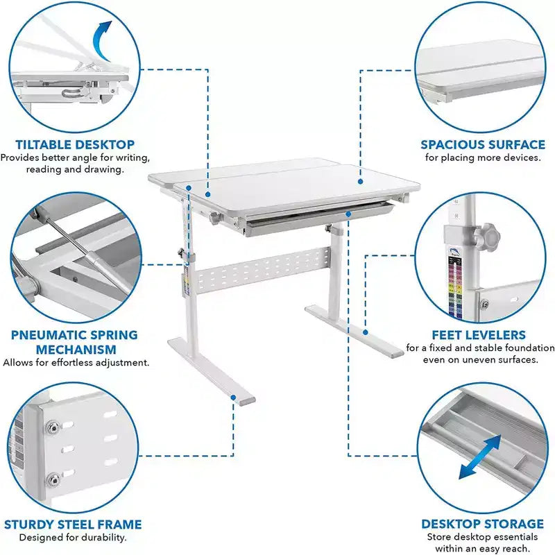 Mount-It! Height Adjustable Desk for Kids, Children's Workstation with Tilting Desktop and Drawer For Storage, Writing, Drawing, Reading & Studying