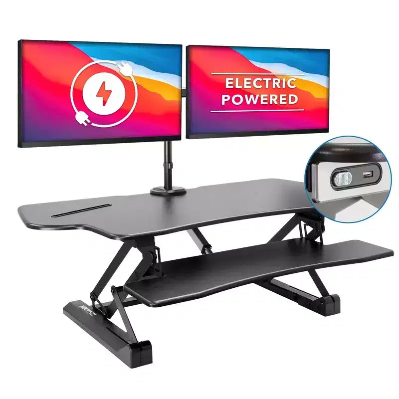 Mount-It! Electric Stand Up Desk Converter with Dual Monitor Arm, Motorized Standing Desk Riser with Monitor Mount for 2 Screens max 32, Large 47