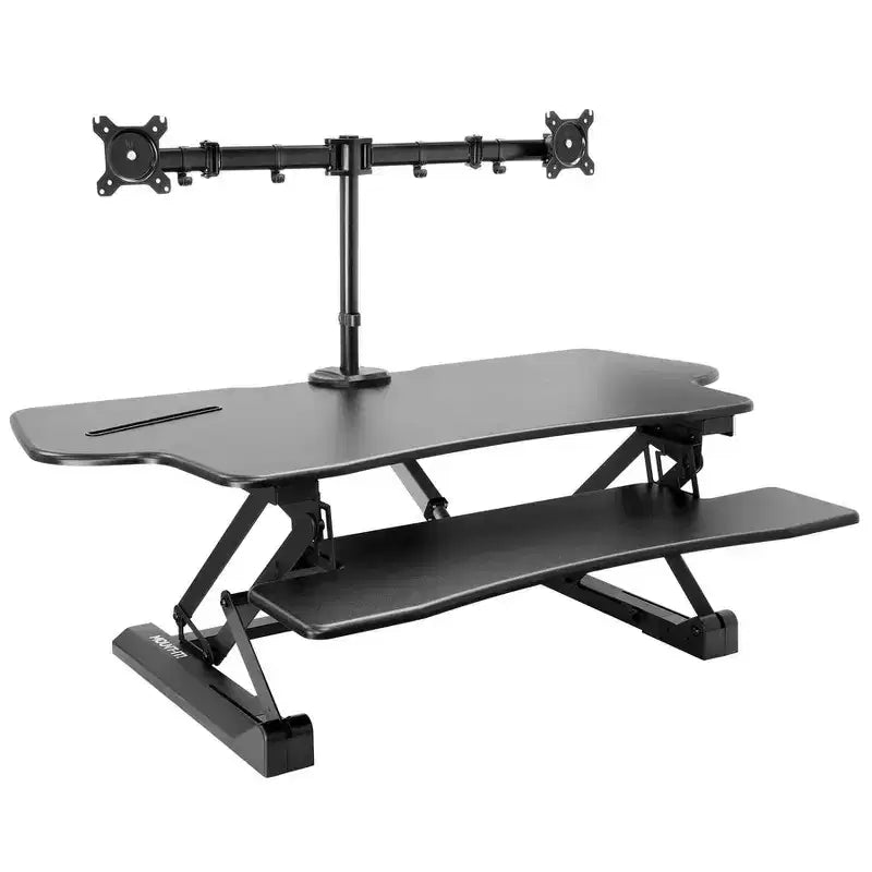 Mount-It! Electric Stand Up Desk Converter with Dual Monitor Arm, Motorized Standing Desk Riser with Monitor Mount for 2 Screens max 32, Large 47