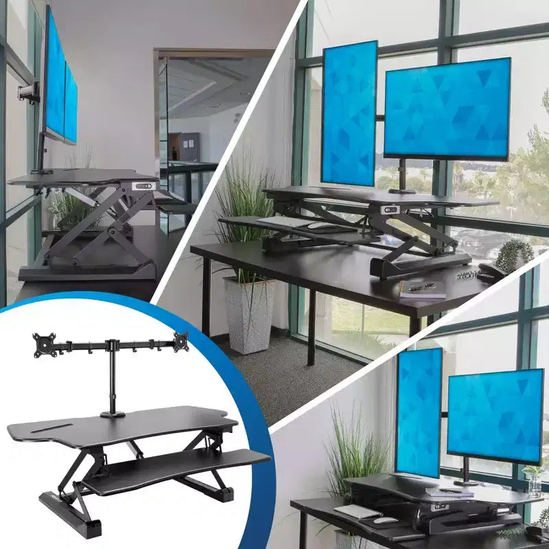 Mount-It! Electric Stand Up Desk Converter with Dual Monitor Arm, Motorized Standing Desk Riser with Monitor Mount for 2 Screens max 32, Large 47