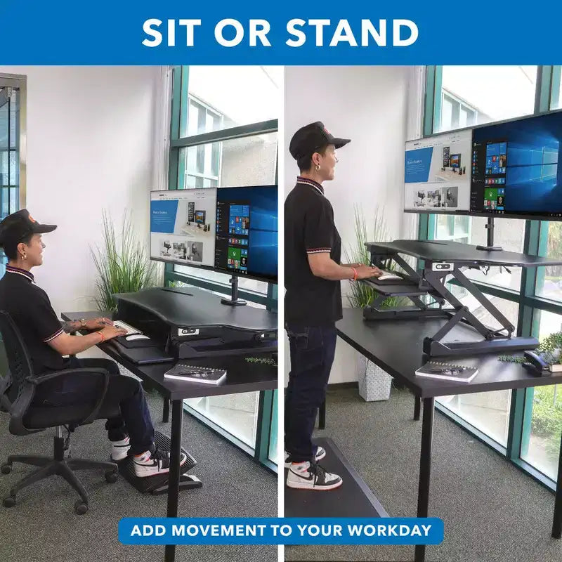 Mount-It! Electric Stand Up Desk Converter with Dual Monitor Arm, Motorized Standing Desk Riser with Monitor Mount for 2 Screens max 32, Large 47