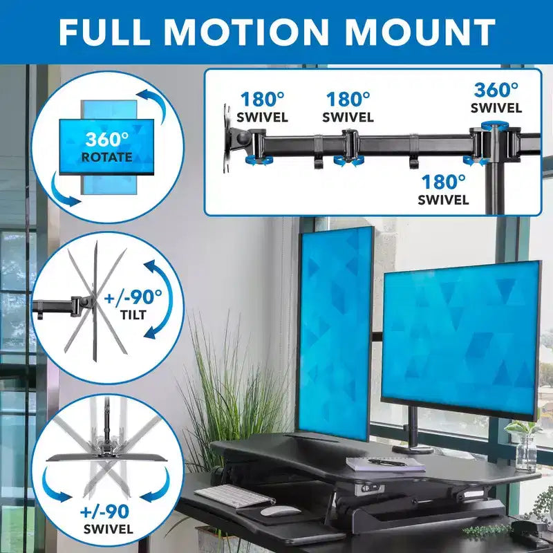 Mount-It! Electric Stand Up Desk Converter with Dual Monitor Arm, Motorized Standing Desk Riser with Monitor Mount for 2 Screens max 32, Large 47
