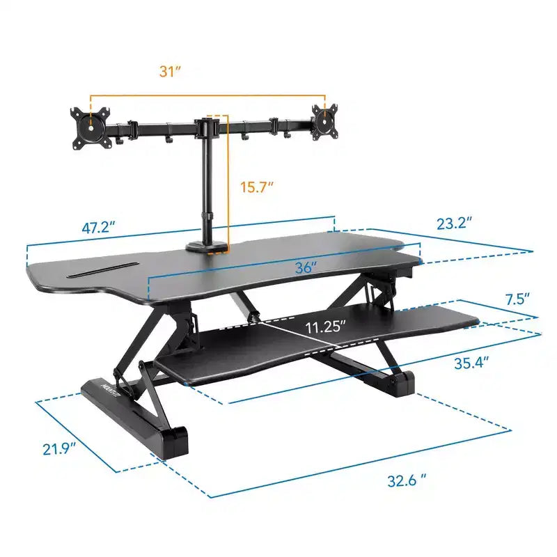 Mount-It! Electric Stand Up Desk Converter with Dual Monitor Arm, Motorized Standing Desk Riser with Monitor Mount for 2 Screens max 32, Large 47