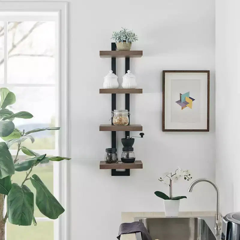 36 x 11 4 Tier Ladder Bracket Floating Wall Shelf Unit - Danya B.