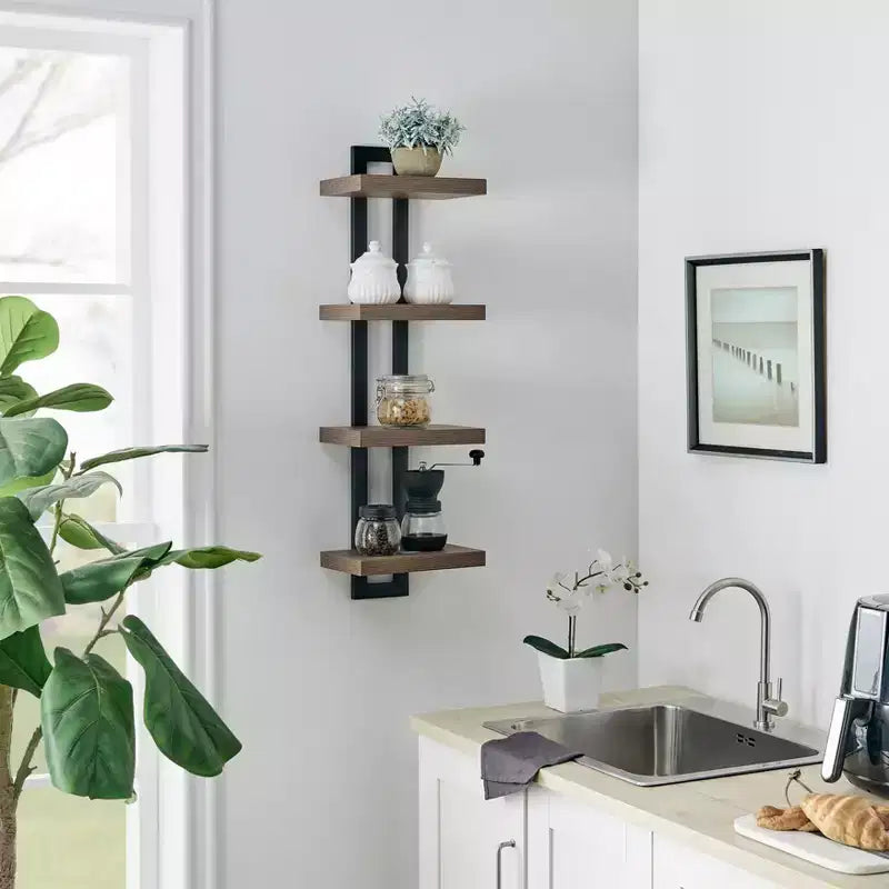36 x 11 4 Tier Ladder Bracket Floating Wall Shelf Unit - Danya B.