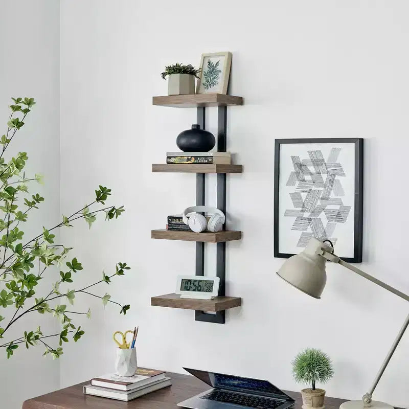 36 x 11 4 Tier Ladder Bracket Floating Wall Shelf Unit - Danya B.